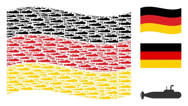 Ondeando la bandera de Alemania Mosaico de submarinos militares — Archivo Imágenes Vectoriales