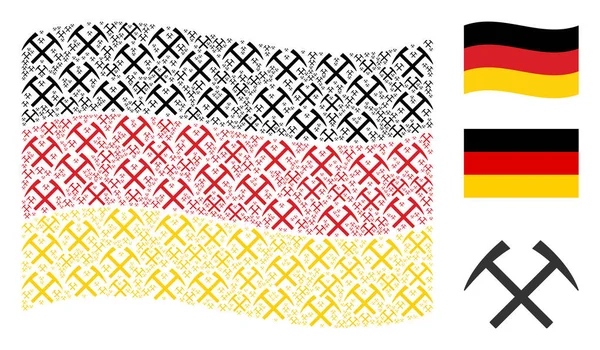 Almanya bayrağı kolaj madencilik sallayarak öğeleri çekiçler