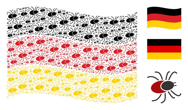 Ondeando bandera de Alemania Collage of Mite Tick Iconos — Archivo Imágenes Vectoriales