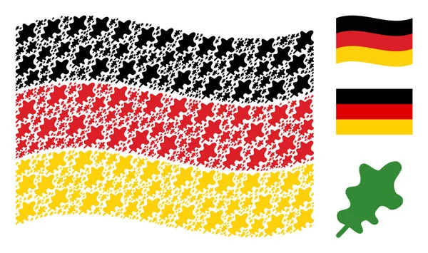 Ondeando patrón de bandera alemana de iconos de hoja de roble — Archivo Imágenes Vectoriales