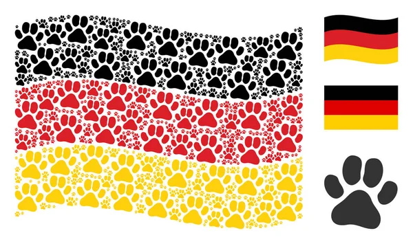Almanya devlet bayrağı sallayarak. Vektör pençe ayak izi öğeleri mozaik Alman bayrağı kolaj düzenlenir. Vatansever illüstrasyon düz pençe ayak izi sembollerin yapılır.