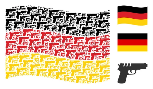 Waving Germany Flag Pattern of Pistol Gun Icons — Stock Vector