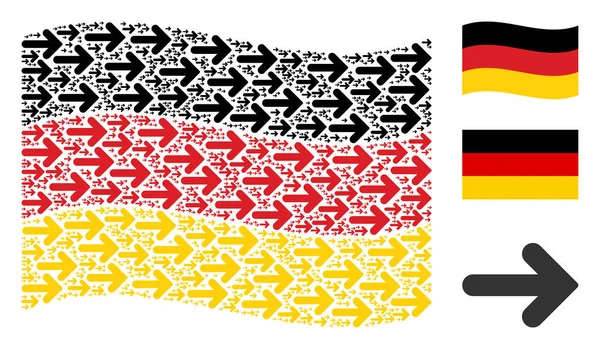 Schwenkende Deutschland-Flagge Collage aus rechten Pfeil-Symbolen — Stockvektor