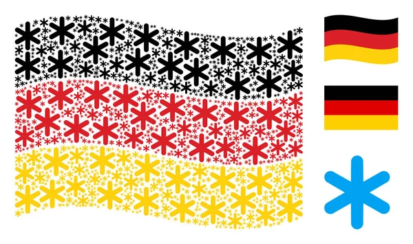 Ondeando bandera alemana collage de copo de nieve artículos — Archivo Imágenes Vectoriales
