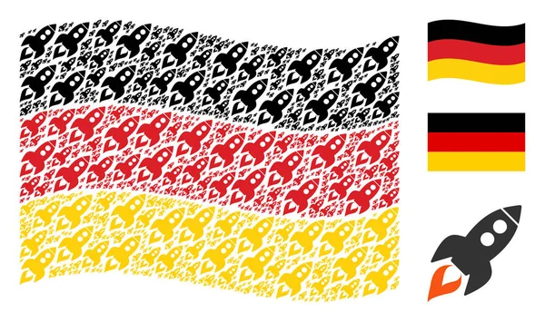 Alman bayrağı kolaj alan roket fırlatma öğelerin sallayarak