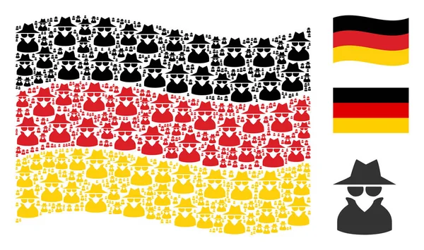 Sventolando bandiera tedesca Mosaico di icone spia — Vettoriale Stock