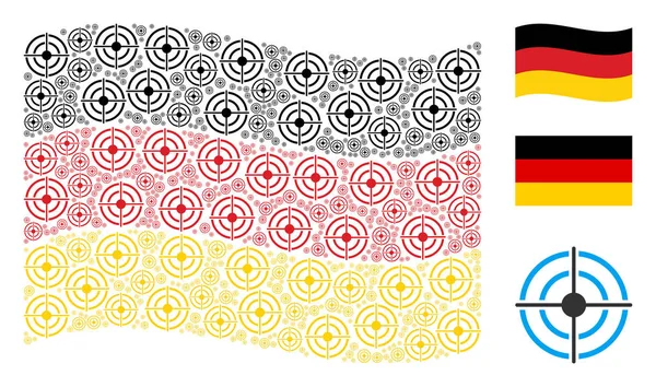Sventolando modello di bandiera tedesca di oggetti bersaglio Bullseye — Vettoriale Stock