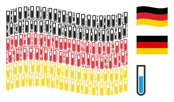 Sventolando bandiera tedesca collage di icone della provetta — Vettoriale Stock