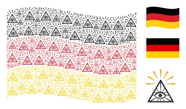 Toplam kontrol göz piramit simgeleri mozaiği Alman bayrağı sallayarak