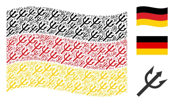 Ondeando la bandera de Alemania Collage of Trident Fork Iconos — Archivo Imágenes Vectoriales