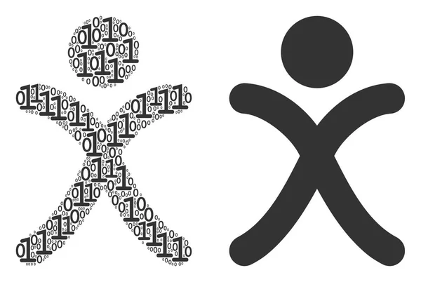 X поколения мальчик коллаж двоичных цифр — стоковый вектор