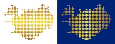 Altın nokta İzlanda harita. Vektör Coğrafi haritalar yatay ve dikey gradyanlar ile parlak renkler. İzlanda Haritası soyut desen rhombus piksellerinin kombine.