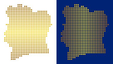 Altın renkli rhombic Fildişi Sahili haritası. Yatay ve dikey gradyanlar ile lüks renklerde vektör Coğrafi haritalar. Fildişi Sahili haritası soyut kavram rhombus öğeleri organize.