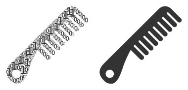 Tarak kompozisyon simgesi bir ve sıfır basamak randomize boyutlarda. Vektör basamak tarak mozaik tasarım konsepti randomize.