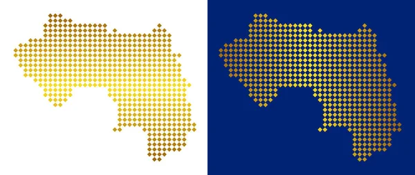 Altın rhombic Afrika Gine Haritası. Vektör yatay ve dikey gradyanlar ile Parlatıcı renklerde Coğrafi haritalar. Soyut kavram rhombic noktalardan inşa Afrika Gine Haritası.