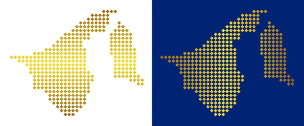 Altın Brunei harita noktalı. Yatay ve dikey gradyanlar ile Parlatıcı renklerde vektör bölge eşleştirir. Brunei harita soyut kolaj rhombus unsurları organize.