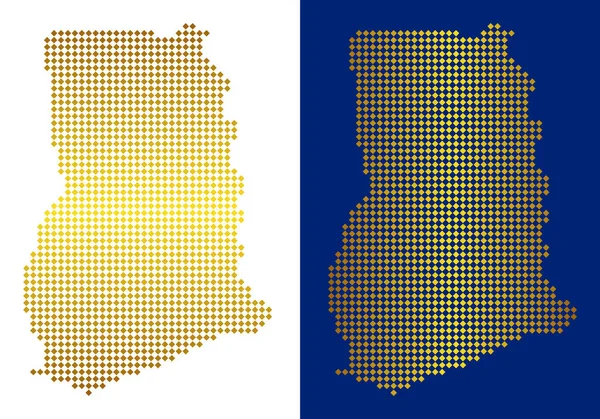 Altın nokta Gana harita. Vektör yatay ve dikey gradyanlar ile Parlatıcı renklerde Coğrafi haritalar. Soyut Kompozisyon rhombic piksel cinsinden yapılan Gana Haritası.