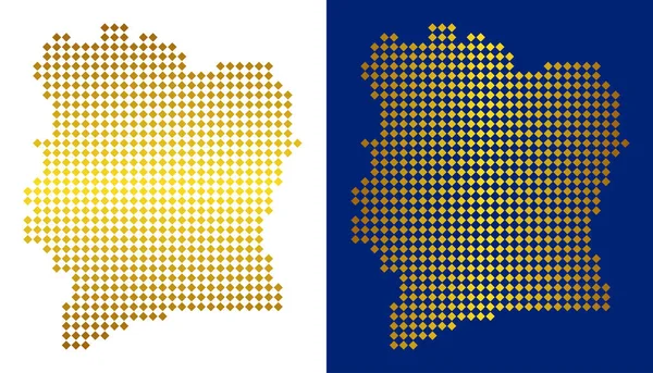 Altın renkli rhombic Fildişi Sahili haritası. Yatay ve dikey gradyanlar ile lüks renklerde vektör Coğrafi haritalar. Fildişi Sahili haritası soyut kavram rhombus öğeleri organize.
