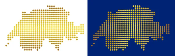 Altın Swissland harita noktalı. Vektör yatay ve dikey gradyanlar ile parlak renklerde Coğrafi haritalar. Swissland harita soyut kolaj rhombic unsurları organize.