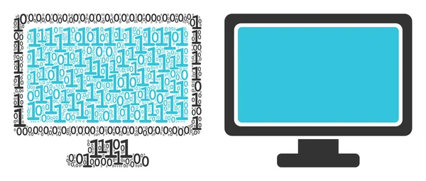 Dator skärm mosaik av binära siffror — Stock vektor