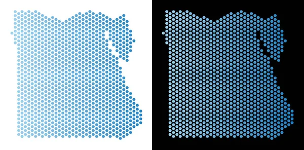 Petek Mısır harita. Vektör toprakları beyaz ve siyah arka plan üzerinde yatay gradyan ile açık mavi renk düzeninde. Soyut Mısır harita kavram Altıgen Karo öğelerden yapılır.