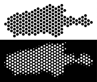 Altıgen Kanguru Adası Haritası. Siyah beyaz eski sürümlerde vektör toprak düzeni. Soyut Kanguru Adası harita Mozaik Altıgen pikselleri içeren.