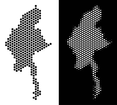 Myanmar Haritası altıgen karo mozaik