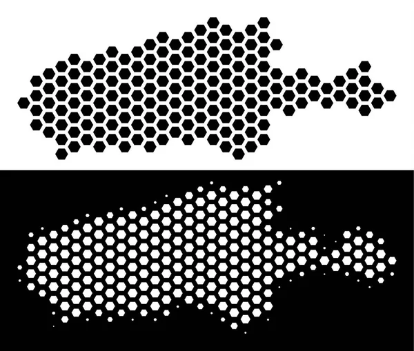 Altıgen Kanguru Adası Haritası. Siyah beyaz eski sürümlerde vektör toprak düzeni. Soyut Kanguru Adası harita Mozaik Altıgen pikselleri içeren.