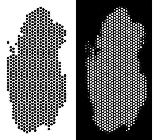 Altıgen Katar harita. Siyah beyaz eski sürümlerde vektör coğrafi planı. Soyut Katar harita kompozisyon hex-kiremit öğelerden oluşur.
