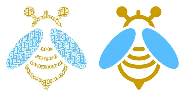 Colagem de abelhas de dígitos binários — Vetor de Stock