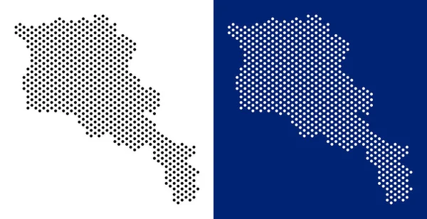 Noktalı Ermenistan harita. Vektör coğrafi harita üzerinde beyaz ve mavi arka plan. Vektör kolaj küre piksellerden birlikte Ermenistan Haritası.