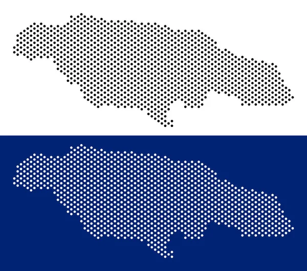 Nokta Jamaika haritası. Vektör coğrafi harita üzerinde beyaz ve mavi arka plan. Vektör mozaik yuvarlak nokta ile inşa Jamaika haritası.