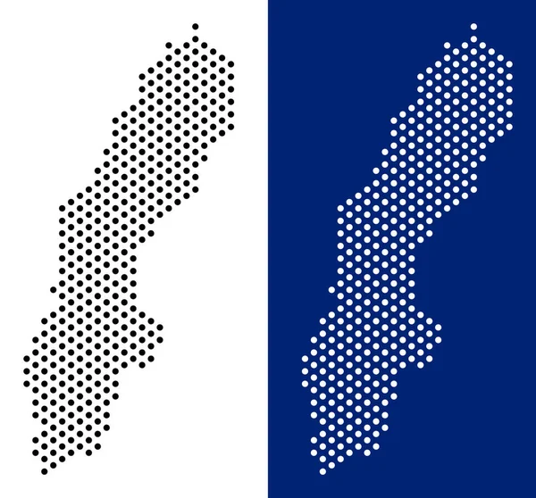 Piksel İsveç harita. Vektör coğrafi harita üzerinde beyaz ve mavi arka plan. İsveç harita sferik lekesi yapılan vektör mozaiği.