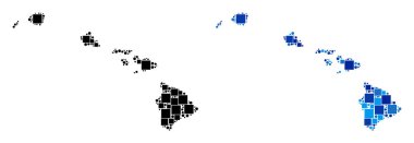 Mavi varyant ile noktalı Havaii Adaları harita