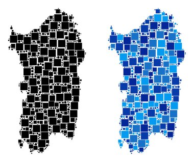 Mavi varyant ile noktalı İtalyan Sardunya Adası Haritası