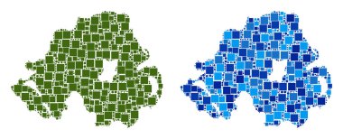 Mavi varyant ile noktalı Kuzey İrlanda Haritası