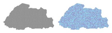 Pixelated Bhutan Haritası türevleri. Siyah renk ve soğuk mavi renk renk tonları vektör coğrafi planlardaki. Soyut kavram yuvarlak nokta diziden oluşan Bhutan Haritası.