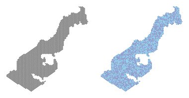 Noktalı Monaco harita sürümü. Siyah renk ve soğuk mavi renk tonu vektör coğrafi planlardaki. Soyut mozaik küre nokta deseni ile yapılan Monako Haritası.