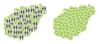 İnsan nüfus ve çim Hainan Adası Haritası. Vektör mozaik değişken boyutlarda rasgele insanlar çift ve Ekim alanı öğelerinin oluşturduğu Hainan Adası Haritası.