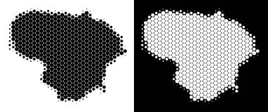 Noktalı yarım ton Litvanya Haritası. Beyaz ve siyah arka plan üzerinde vektör coğrafi düzeni. Soyut mozaik küre puan ile tasarlanmış Litvanya Haritası.