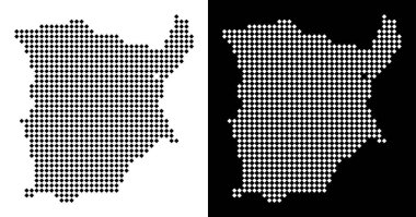 Vektör rhombic piksel Koh Samui haritası. Beyaz ve siyah arka plan üzerinde siyah ve beyaz renklerde soyut Coğrafi haritalar. Rhombic öğe tablo kombine Koh Samui Haritası.