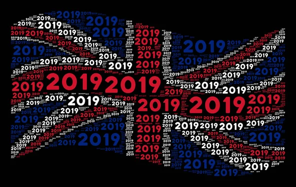 Waving Great Britain Flag Mosaic of 2019 Year Text Items