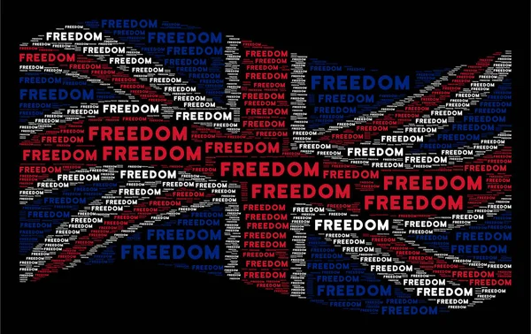 Waving Great Britain Flag Collage of Freedom Word Items