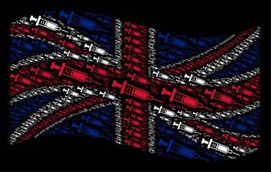 Waving United Kingdom Flag Pattern of Syringe Icons clipart