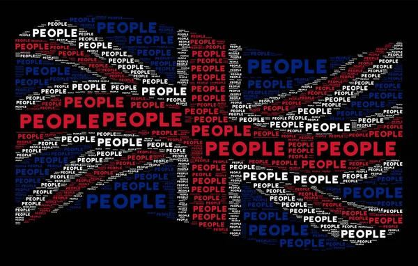 挥舞大不列颠国旗拼贴画的人文本项目 — 图库照片