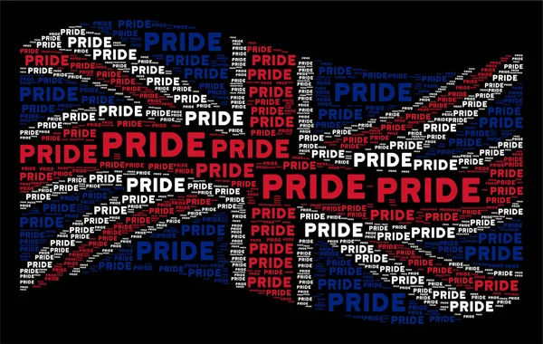 Waving UK Flag Collage of Pride Texts