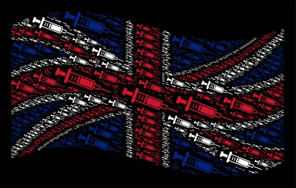 Waving United Kingdom Flag Pattern of Syringe Icons