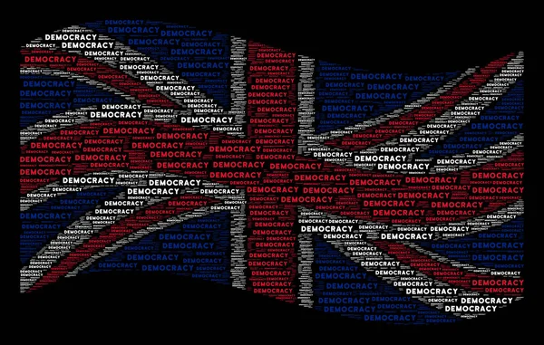 Waving UK Flag Mosaic of Democracy Texts