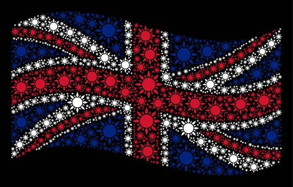 Mává Velká Británie vlajka koláž Sun položek — Stock fotografie