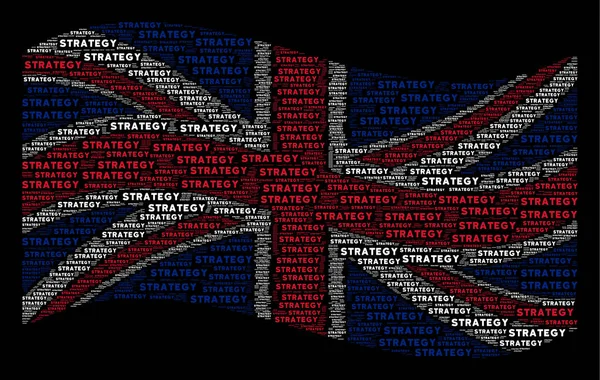 Размахивание флагом Великобритании Коллаж стратегических текстов — стоковое фото